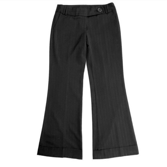 Copper Key Black Pinstriped Wide Leg Cuffed Pants Size 7 - Picture 1 of 9